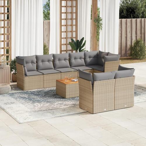 Spisebordssæt til haven 9 dele med hynder polyrattan beige