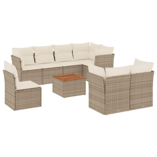Sofasæt til haven 9 dele med hynder polyrattan beige