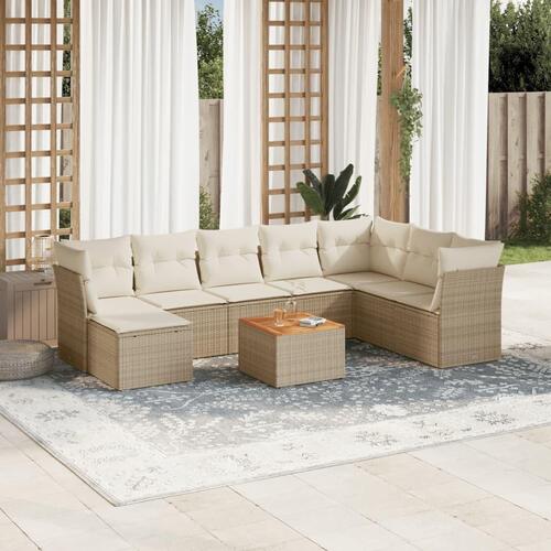 Sofasæt til haven 9 dele med hynder polyrattan beige