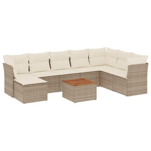 Sofasæt til haven 9 dele med hynder polyrattan beige