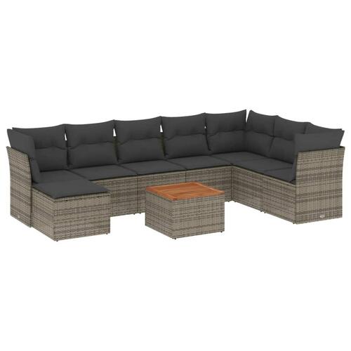 Sofasæt til haven 9 dele med hynder polyrattan grå