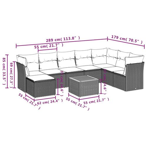 Sofasæt til haven 9 dele med hynder polyrattan grå