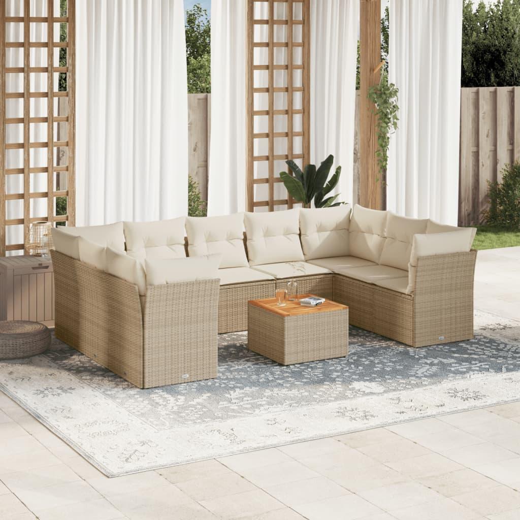 Sofasæt til haven 10 dele med hynder polyrattan beige
