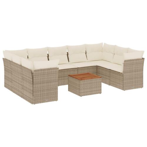 Sofasæt til haven 10 dele med hynder polyrattan beige
