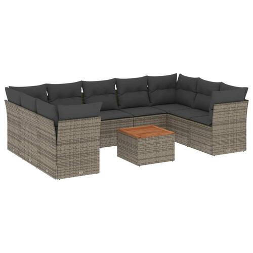 Sofasæt til haven 10 dele med hynder polyrattan grå