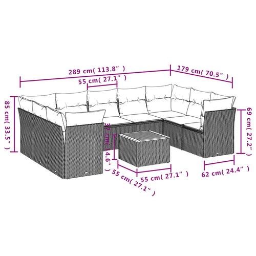 Sofasæt til haven 10 dele med hynder polyrattan grå