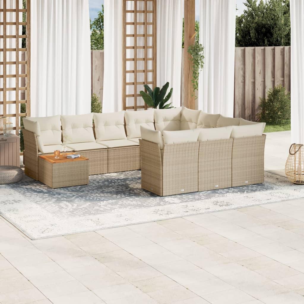Sofasæt til haven 11 dele med hynder polyrattan beige