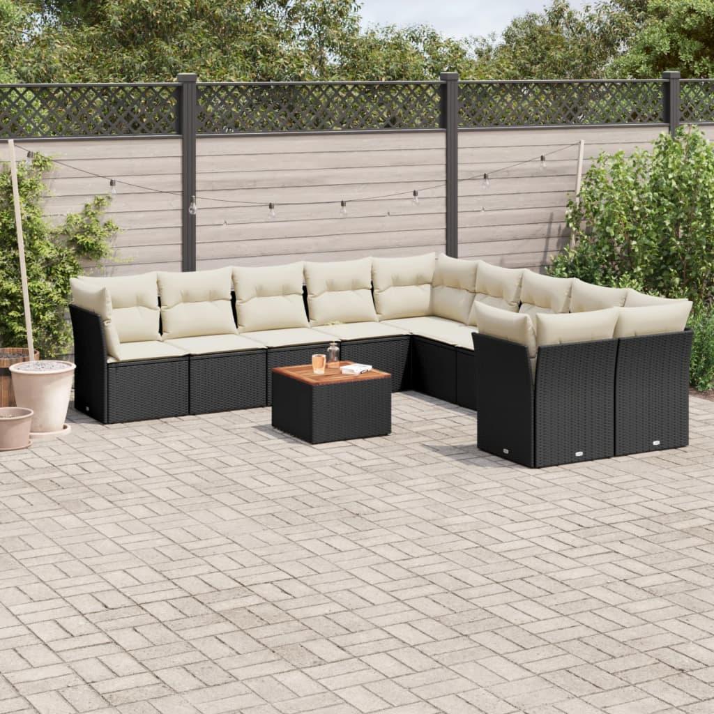Sofasæt til haven 11 dele med hynder polyrattan sort