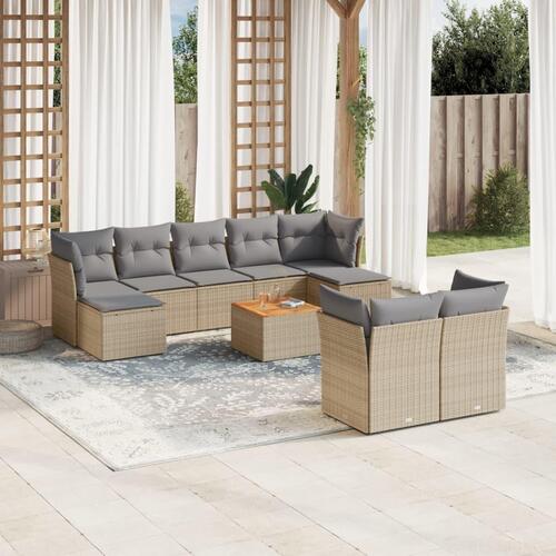 Havesofasæt 10 dele med hynder polyrattan beige