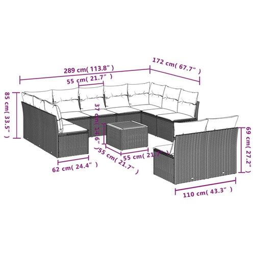 Sofasæt til haven 12 dele med hynder polyrattan beige