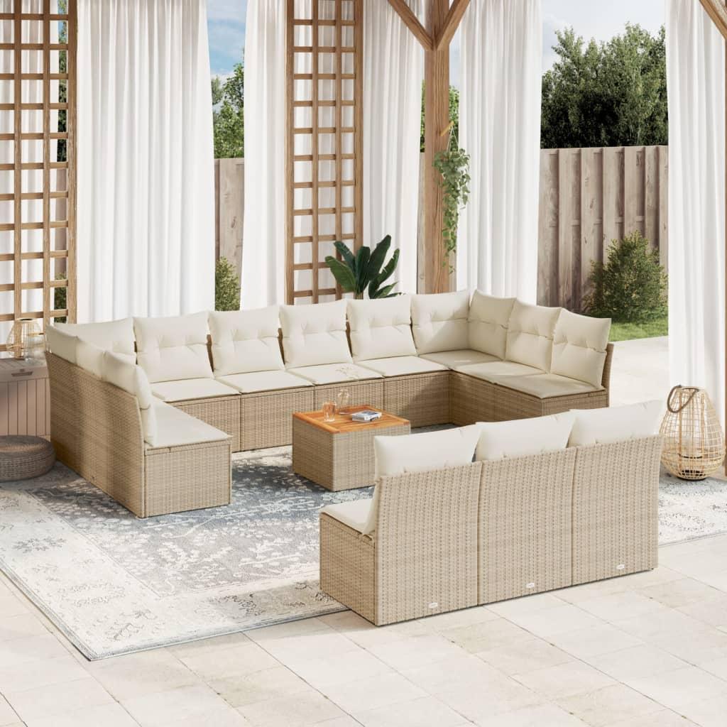 Sofasæt til haven 14 dele med hynder polyrattan beige