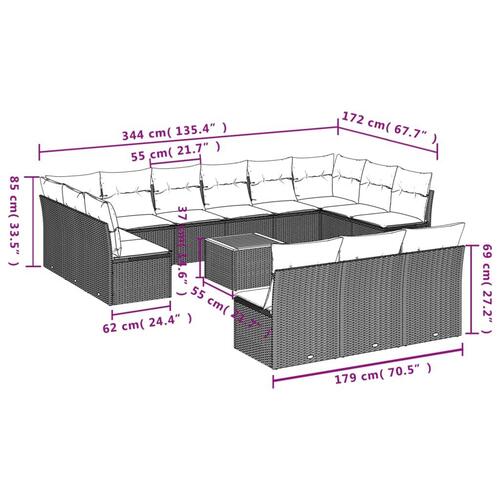 Sofasæt til haven 14 dele med hynder polyrattan beige