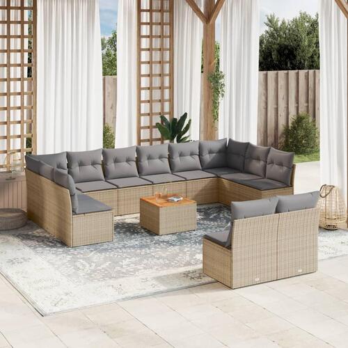 Spisebordssæt til haven 13 dele med hynder polyrattan beige