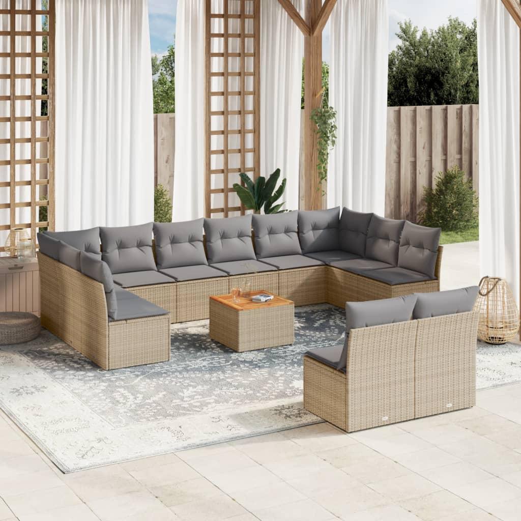 Spisebordssæt til haven 13 dele med hynder polyrattan beige