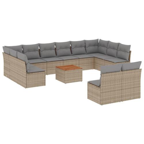 Spisebordssæt til haven 13 dele med hynder polyrattan beige