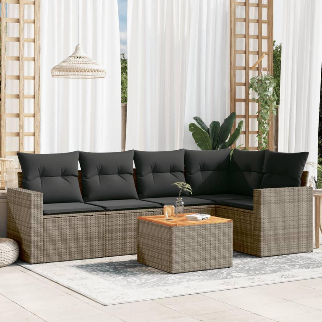 Sofasæt til haven 6 dele med hynder polyrattan grå