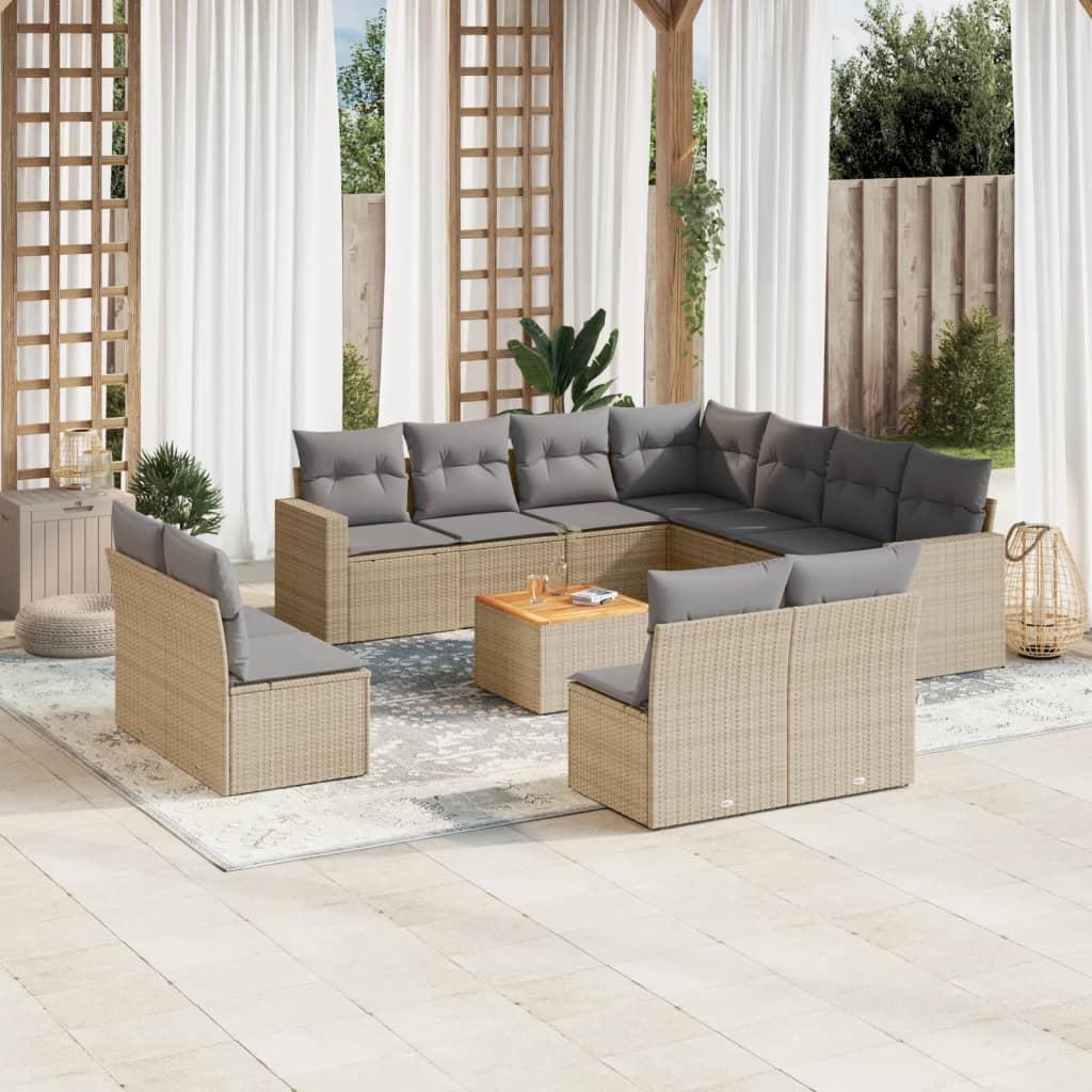 Havesofasæt 12 dele med hynder polyrattan beige