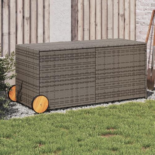 Opbevaringsboks med hjul 283 l polyrattan grå