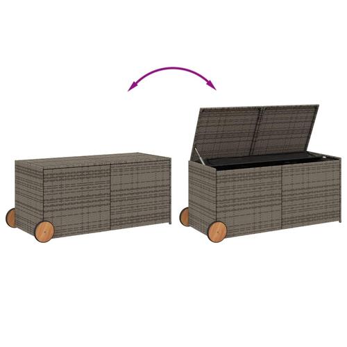 Opbevaringsboks med hjul 283 l polyrattan grå
