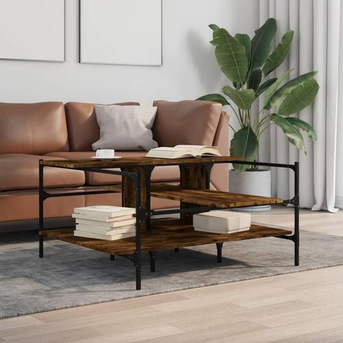 Sofabord 100x100x48,5 cm konstrueret træ røget egetræsfarve