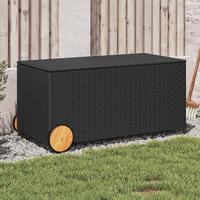 Opbevaringsboks med hjul 190 l polyrattan sort