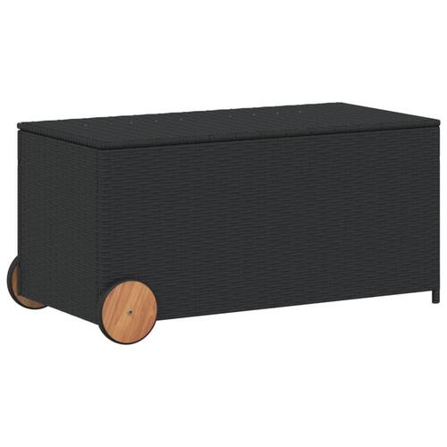 Opbevaringsboks med hjul 190 l polyrattan sort