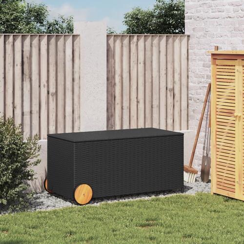 Opbevaringsboks med hjul 190 l polyrattan sort