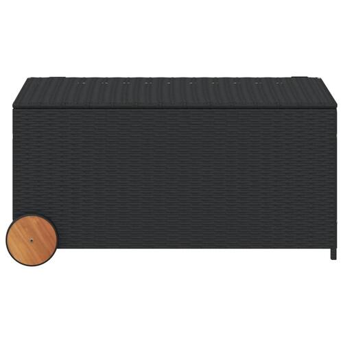 Opbevaringsboks med hjul 190 l polyrattan sort