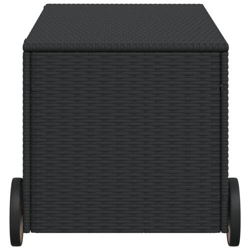 Opbevaringsboks med hjul 190 l polyrattan sort