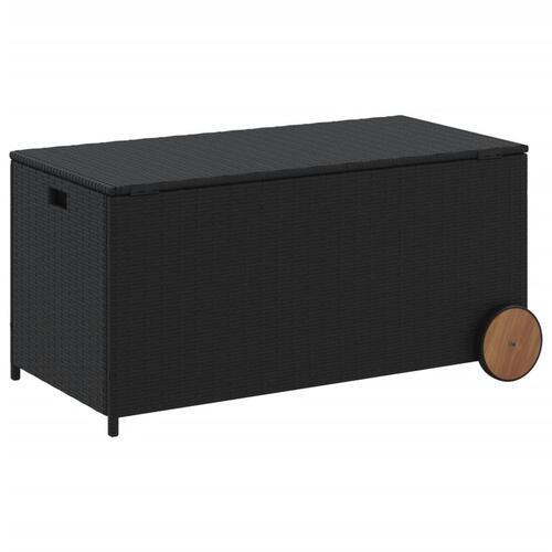 Opbevaringsboks med hjul 190 l polyrattan sort