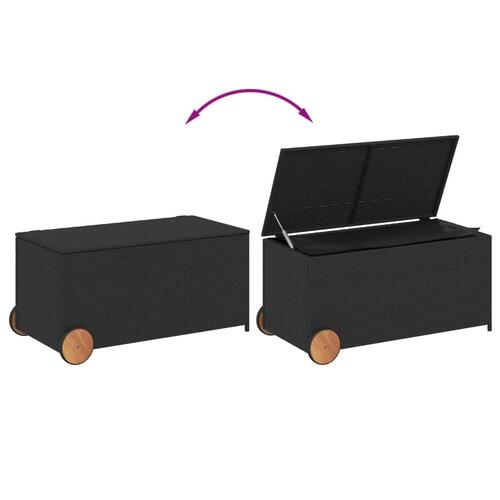 Opbevaringsboks med hjul 190 l polyrattan sort