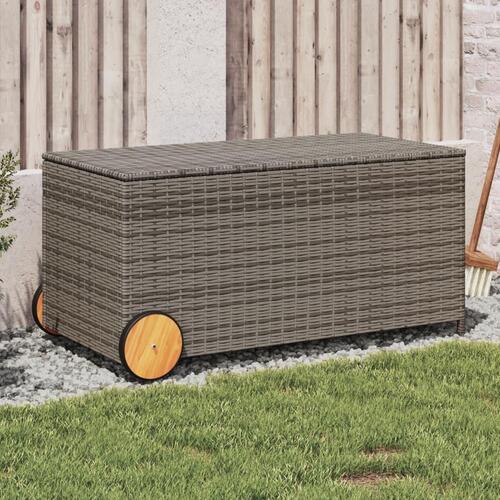 Opbevaringsboks med hjul 190 l polyrattan grå