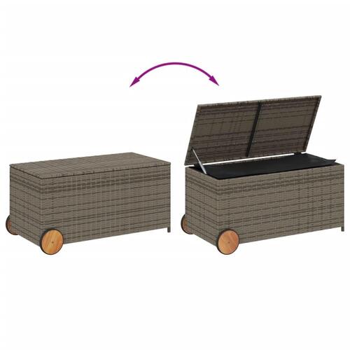 Opbevaringsboks med hjul 190 l polyrattan grå