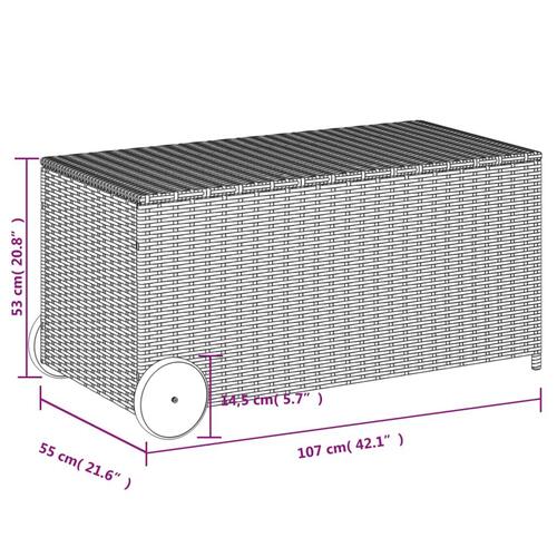 Opbevaringsboks med hjul 190 l polyrattan grå