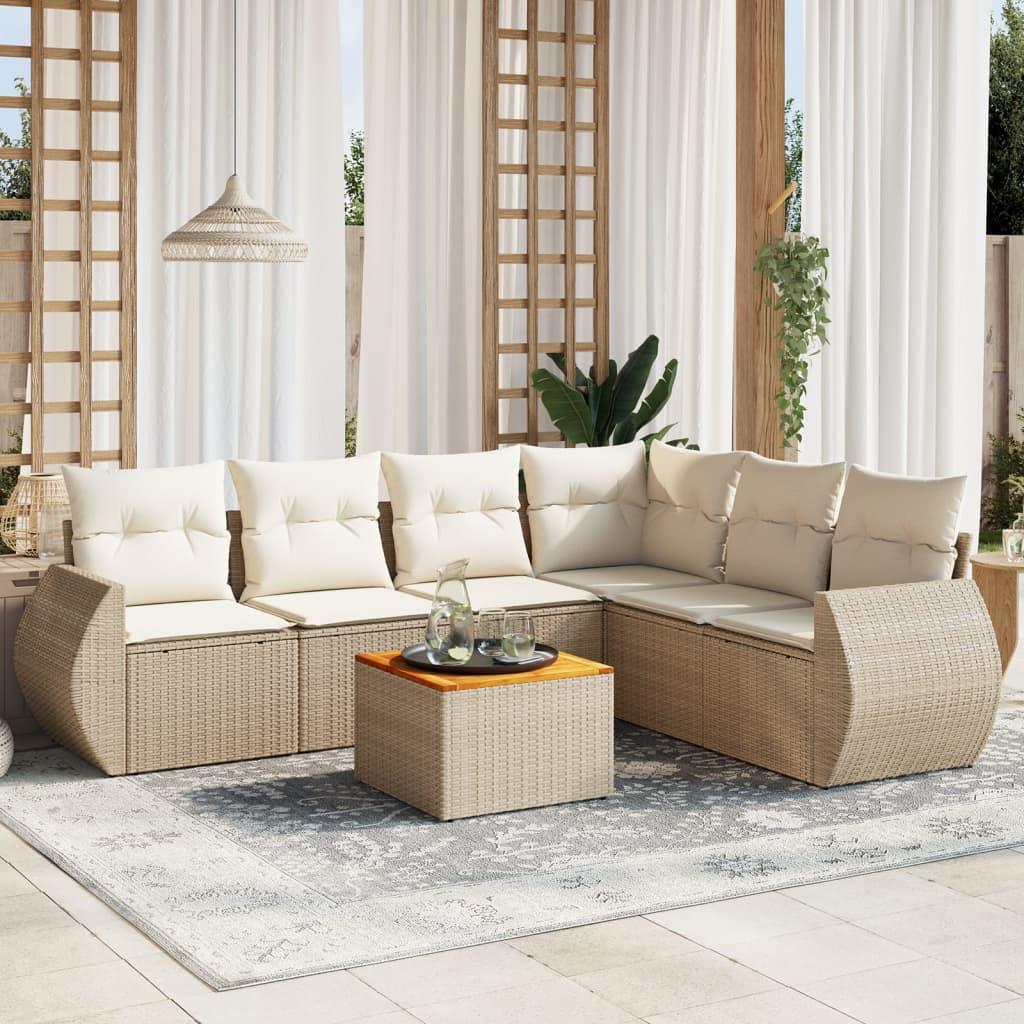 Sofasæt til haven 7 dele med hynder polyrattan beige