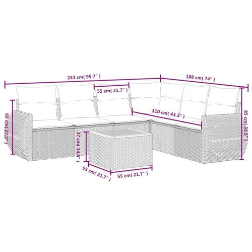 Sofasæt til haven 7 dele med hynder polyrattan beige