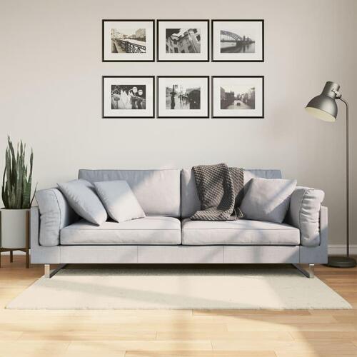 Gulvtæppe ISTAN 80x150 cm lang luv skinnende look cremefarvet