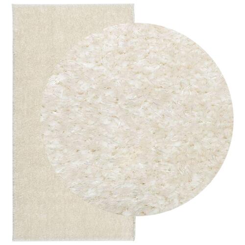 Gulvtæppe ISTAN 80x150 cm lang luv skinnende look cremefarvet