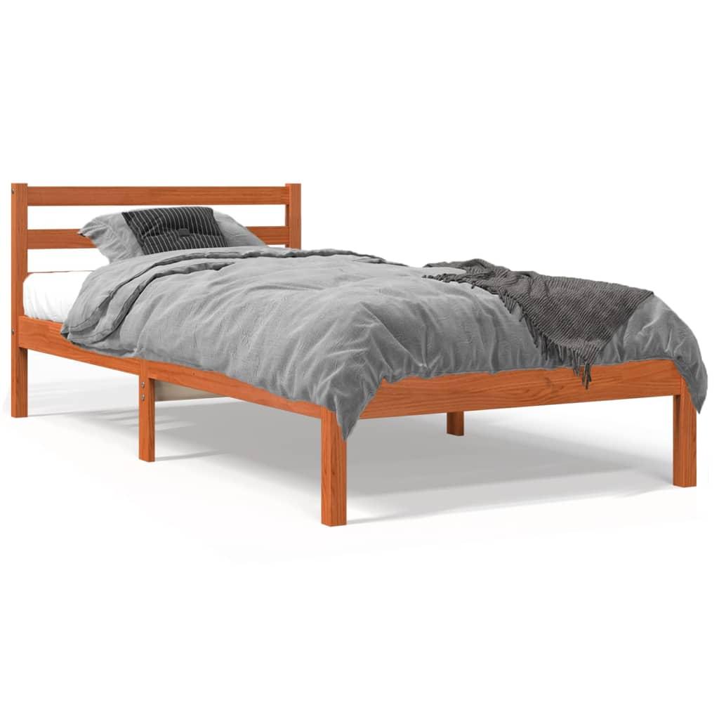Sengeramme uden madras 90x190 cm massivt fyrretræ gyldenbrun billede