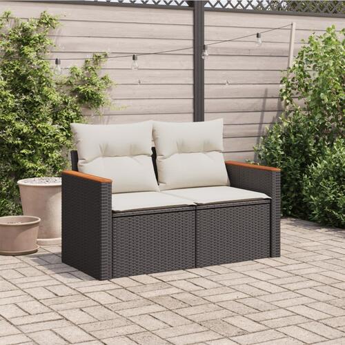 2-personers havesofa med hynder polyrattan sort
