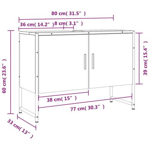 Underskab til håndvask 80x33x60 cm konstrueret træ sonoma-eg