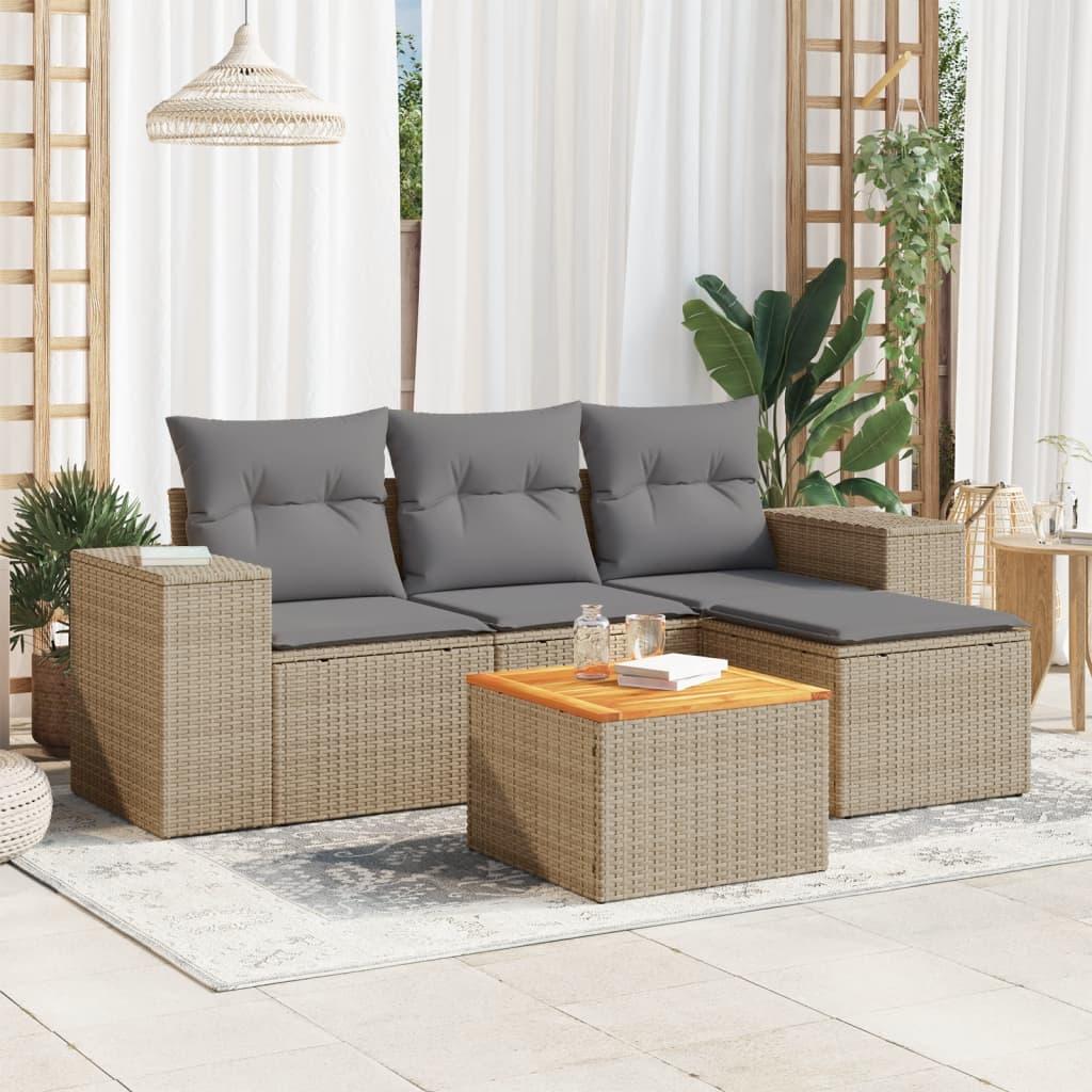 Sofasæt til haven 5 dele med hynder polyrattan beige