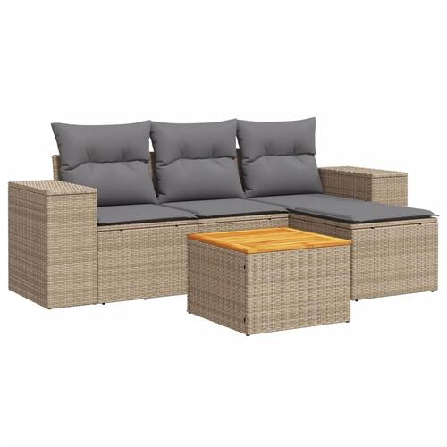Sofasæt til haven 5 dele med hynder polyrattan beige