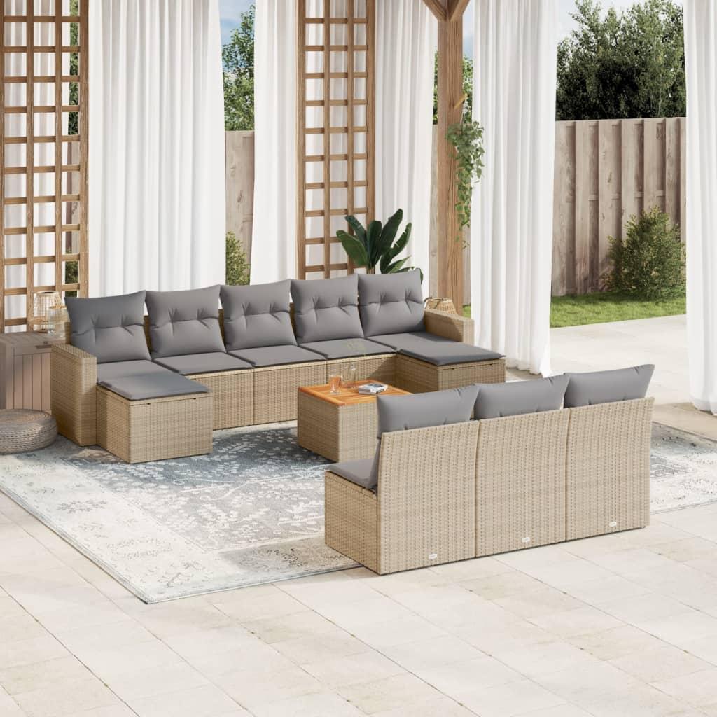 Sofasæt til haven 11 dele med hynder polyrattan beige billede