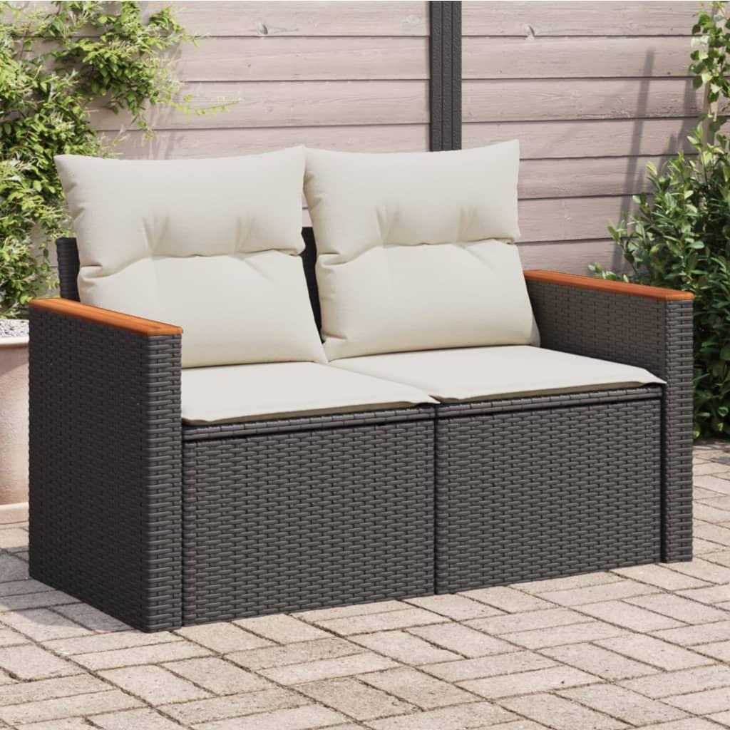 2-personers havesofa med hynder polyrattan sort