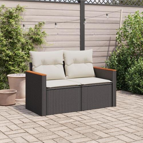 2-personers havesofa med hynder polyrattan sort