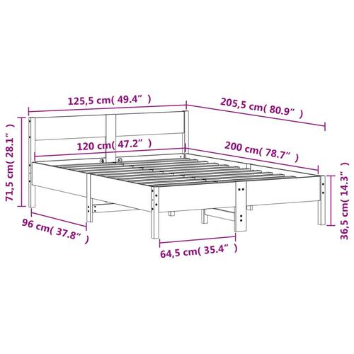 Sengeramme uden madras 120x200 cm massivt fyrretræ