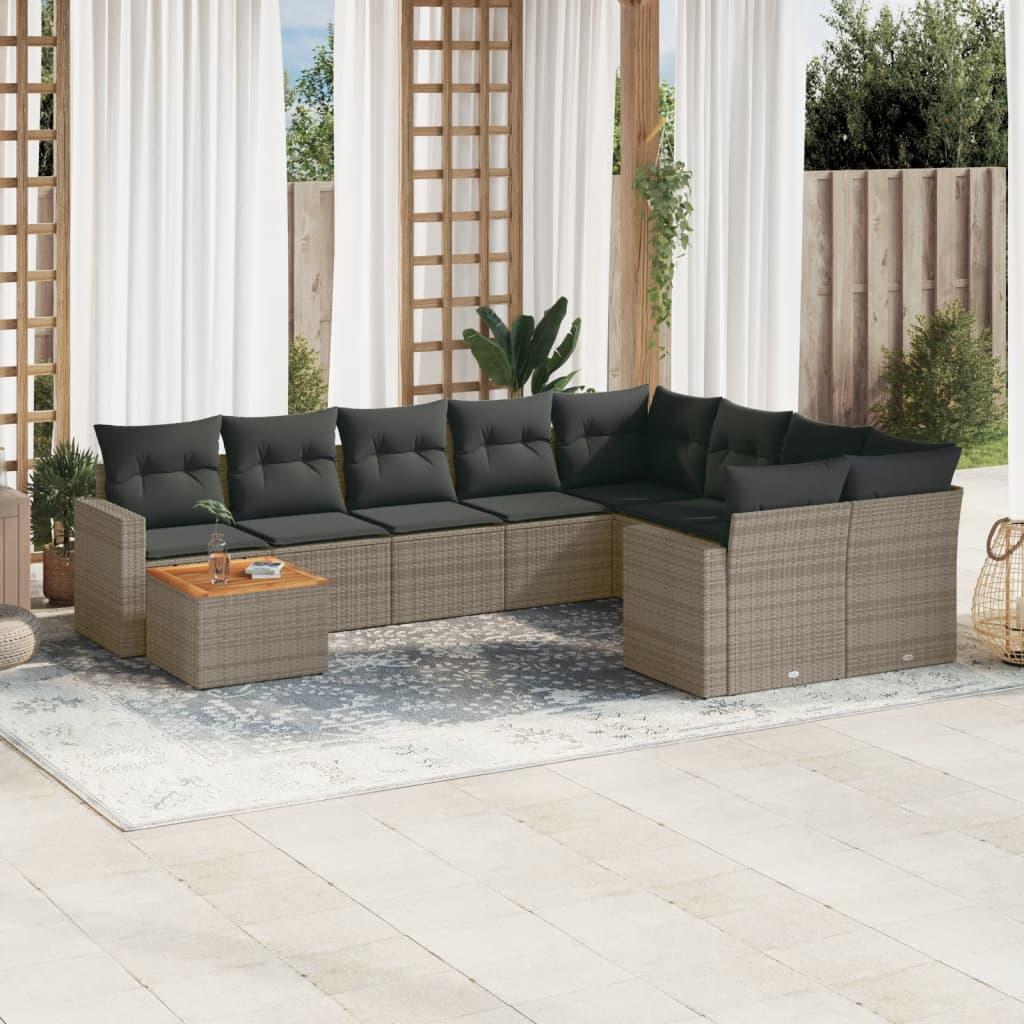 Sofasæt til haven 10 dele med hynder polyrattan grå billede