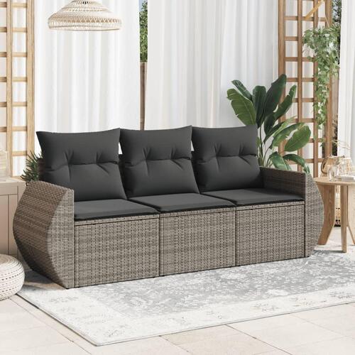Havesofasæt 3 dele med hynder polyrattan grå