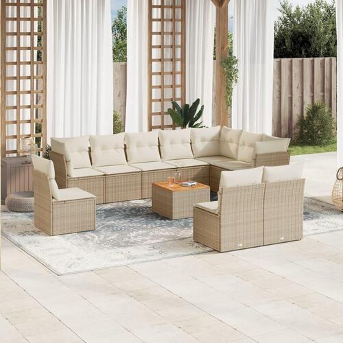 Sofasæt til haven 11 dele med hynder polyrattan beige